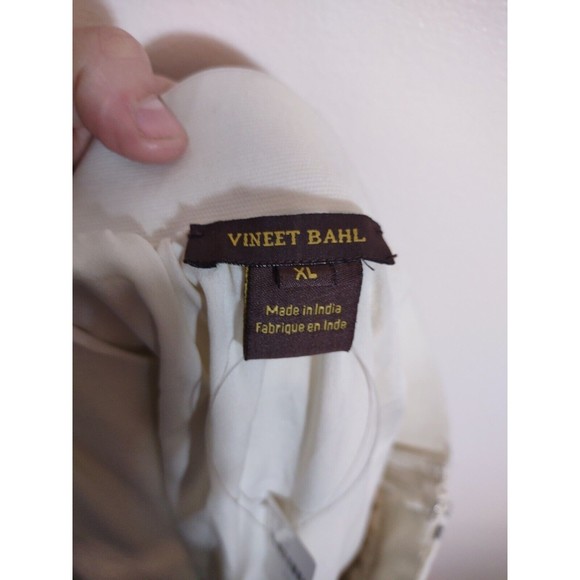 Vineet Bahl Women's XL White Black Plaid Skirt Anthro MSRP $158 Embroidered Art - Picture 8 of 12